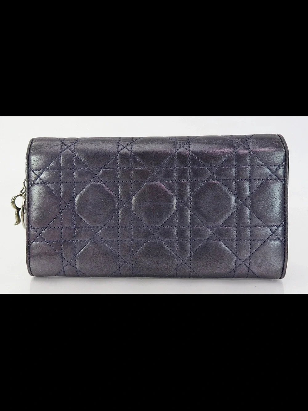 Dior Metallic Plum Quilted Chain Wallet